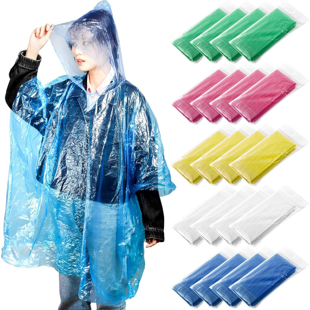 Emergency Poncho Rain - 20 Pack Disposable Rain Ponchos for