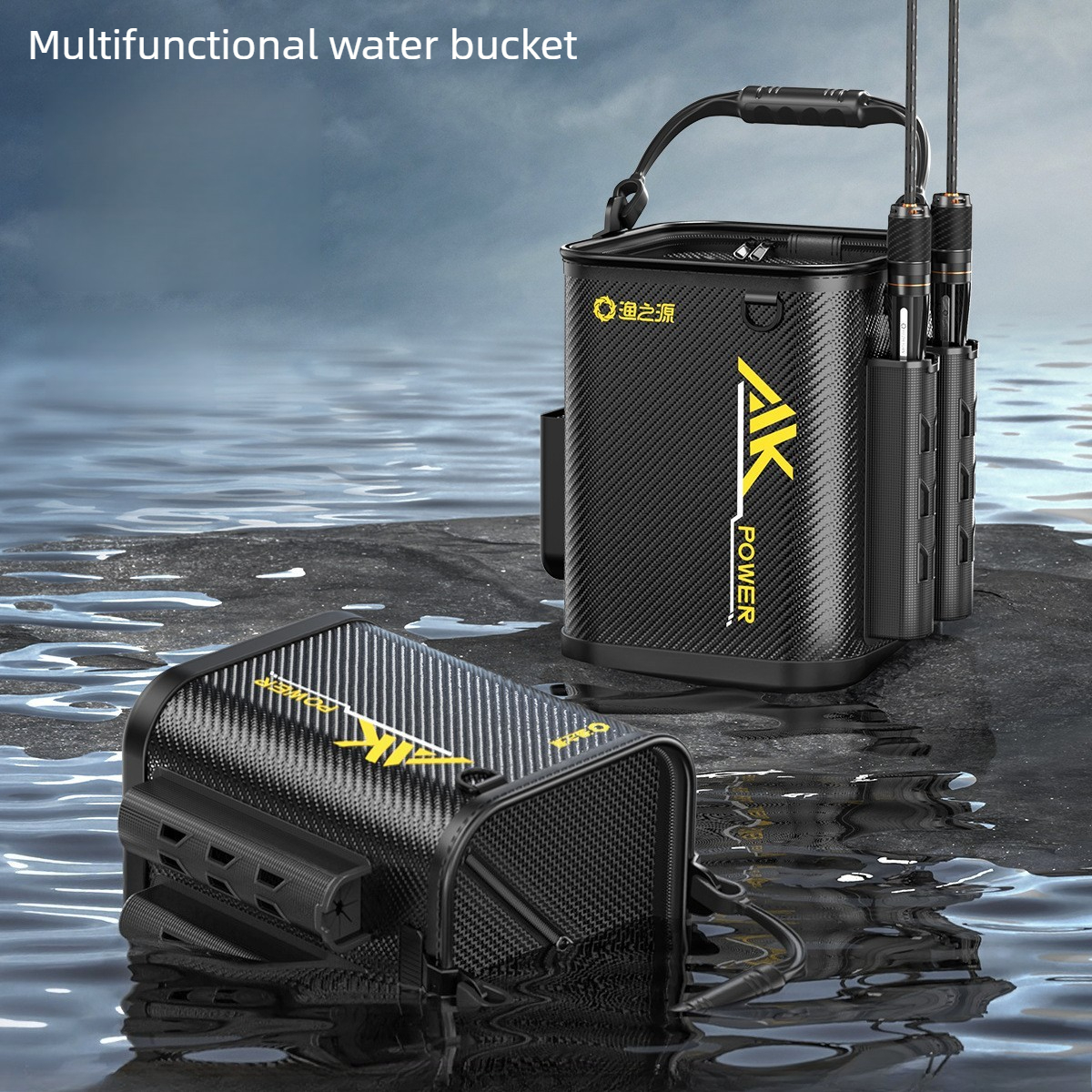 Water Bag Collapsible - Multi-Functional Live Fish Bucket, Rod Holder