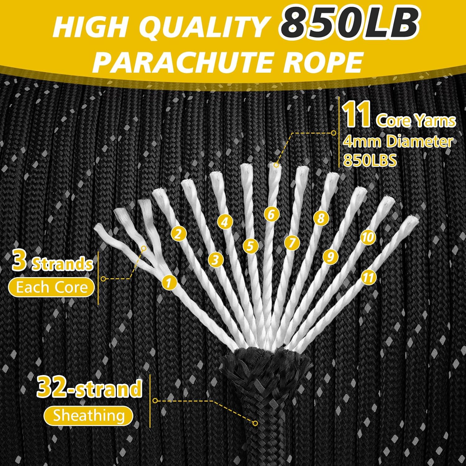 850lb Reflective Paracord Rope - Para Cord 1000Ft reseña y precio
