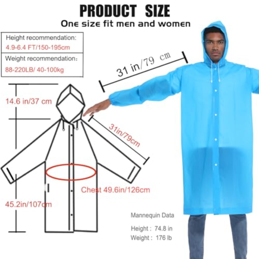 Rain Ponchos for Adults Rainco - Emergency Poncho Rain reseña y precio