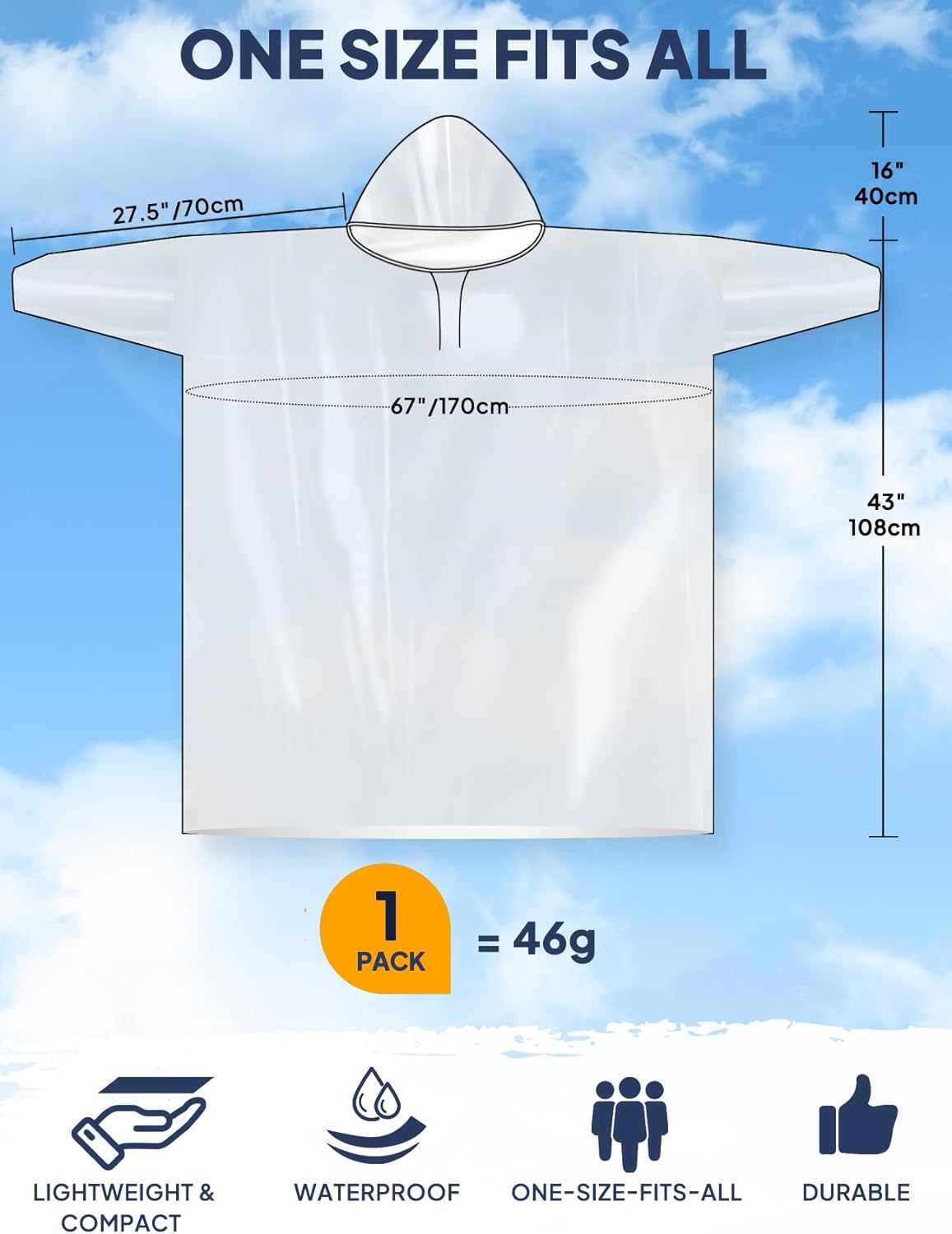 Disposable Rain Poncho for Adu - Emergency Poncho Rain reseña y precio