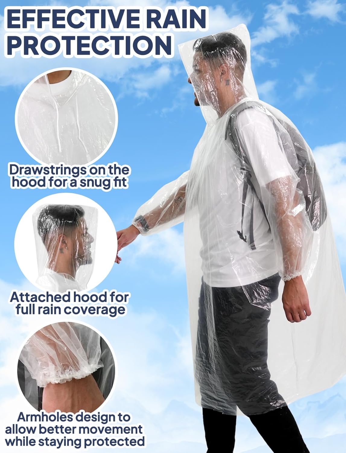 Disposable Rain Poncho for Adu - Emergency Poncho Rain reseña y precio